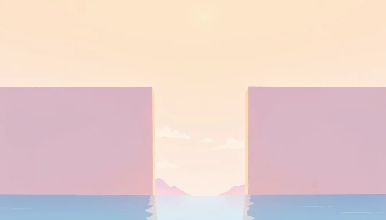 Minimalist illustration of a gap between two pillars, symbolizing the pension gap, soft pastel colors, simple clean design, financial planning concept